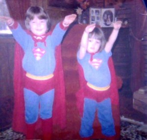My sister and I in costume back in the 80s. The background didn't scream Superman, but our poses did!